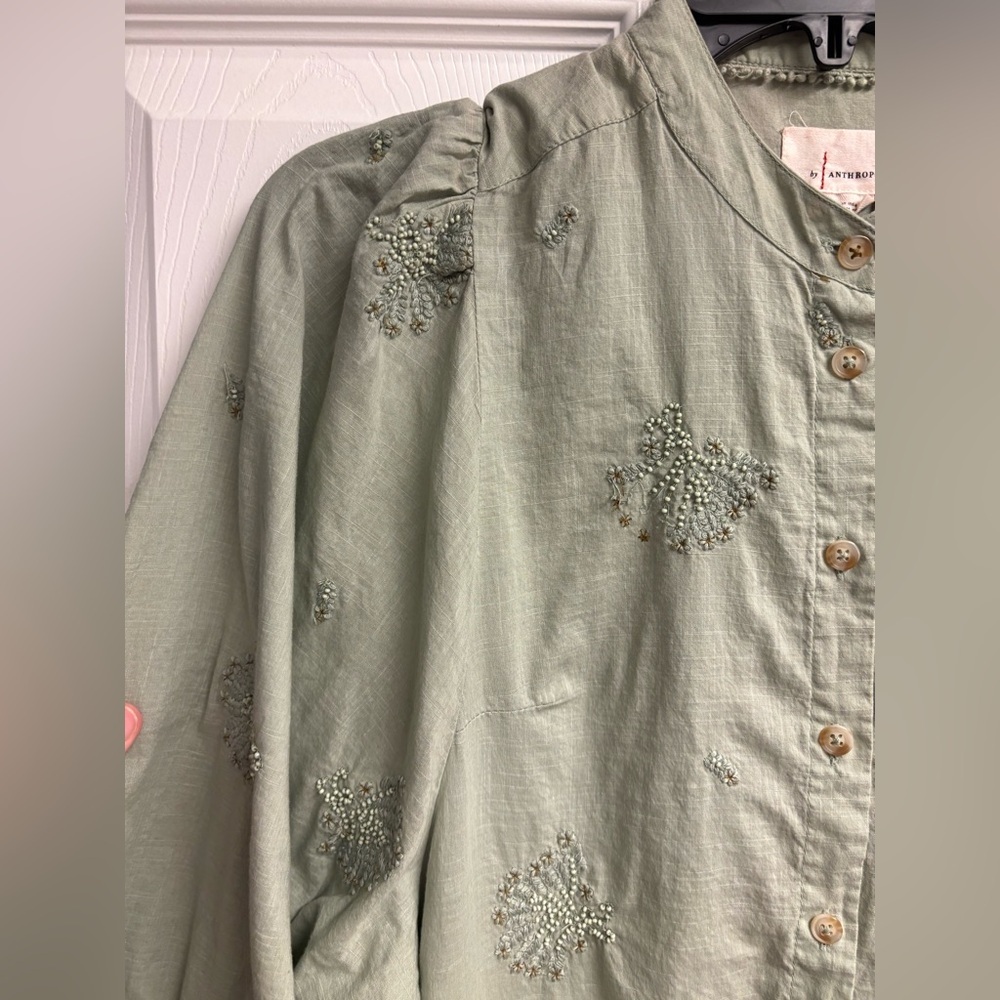 Anthropologie Caite Karyn Seo Embroidered 100% Cotton Lightweight Top Size Small - Picture 2 of 5